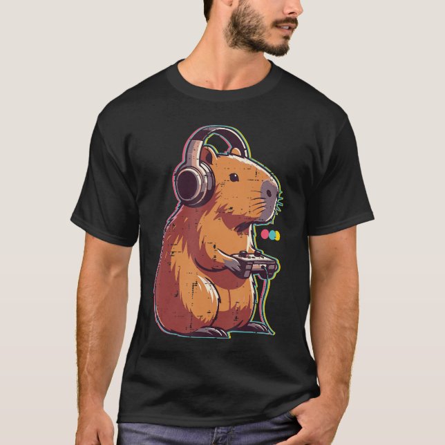 Camiseta Gaming Capybara Cool Gamer Capy Rodent Men Boys Yo (Frente)