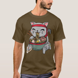 Camiseta Gaming Cat Comendo Ramen Noodle Gatinho Engraçado