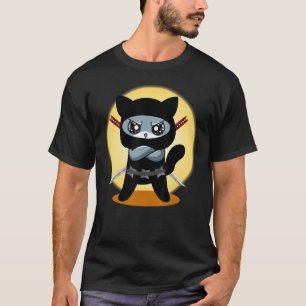 Camiseta Gaming Cat Ninja Com Ninjato Katana Mau Jogos C