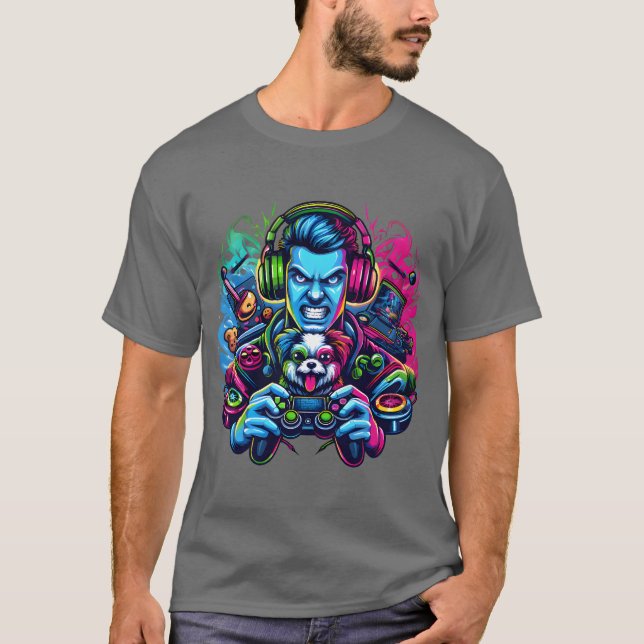 Camiseta Gaming Co-Pilot - Dog Lover Gamer Art (Frente)