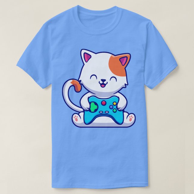Camiseta Gaming De Gatos De Gato Bastante Com Console De Jo (Frente do Design)