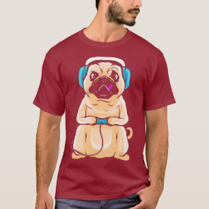 Camiseta Gaming Dog Pug Lover Engraçado Gamer Gift para Víd
