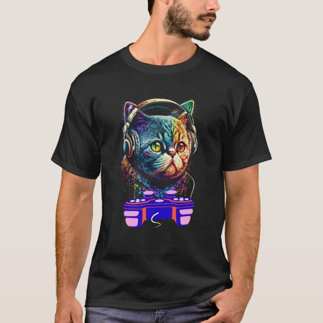 Camiseta Gaming Exotic Shorthair Cat Player Animal Video Ga (Frente)