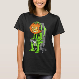 Camiseta Gaming Halloween Skeleton Jack O Lanterna Gamer Bo
