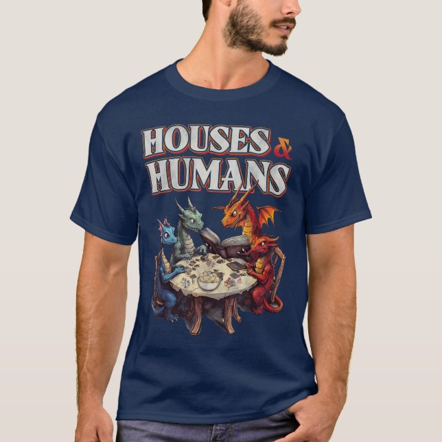 Camiseta Gaming Houses Humans Funny RPG Parody Gamer Men Bo (Frente)
