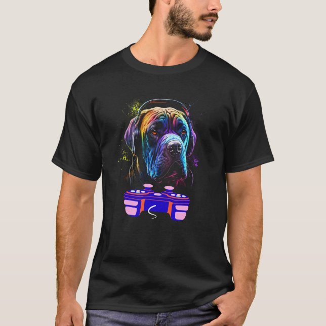 Camiseta Gaming Mastiff Dog Player Animal Video Gamer Men K (Frente)