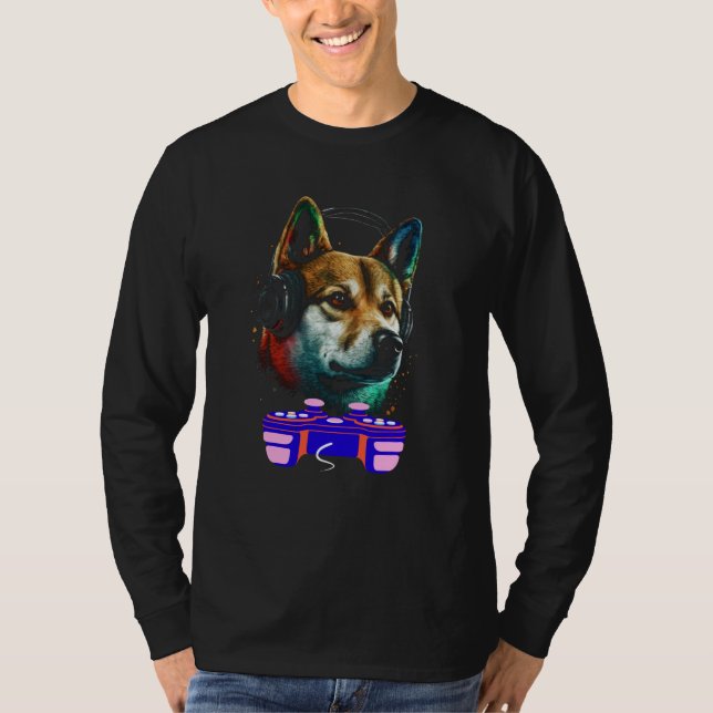 Camiseta Gaming Shiba Inu Dog Player Animal Video Gamer Men (Frente)