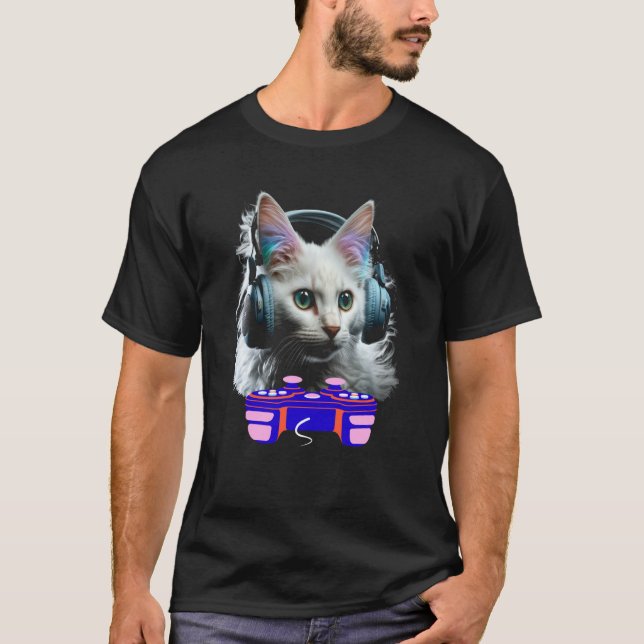 Camiseta Gaming Turkish Angora Cat Player Animal Video Game (Frente)