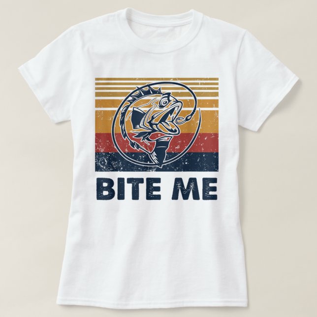 Camiseta Gancho De Pesca Morde-Me Bass Catfish Pescador F (Frente do Design)