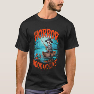 Camiseta Gancho de terror e esqueletos de pesca na linha Ha