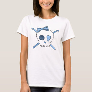 Camiseta Ganchos do crânio & de Crochet (azuis bebés)