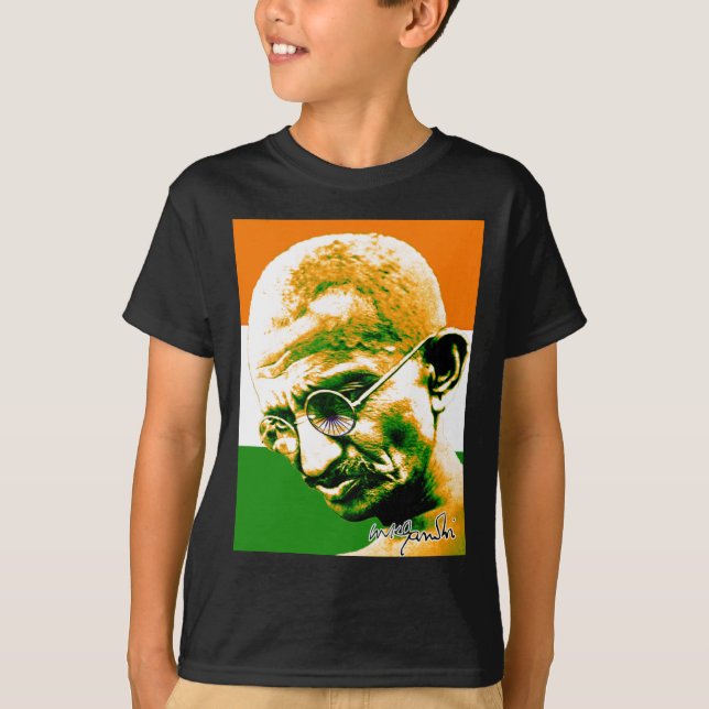 Camiseta Gandhi em verde alaranjado e no branco com (Frente)