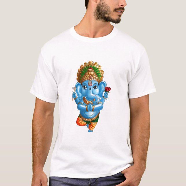 CAMISETA GANESHA NOVO NA POSE DA IOGA DE A VRUKSHASANA (Frente)
