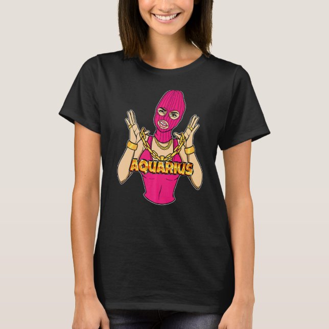 Camiseta Gangsta Girl Aquarius Mascarou Mulher Gangster Com (Frente)