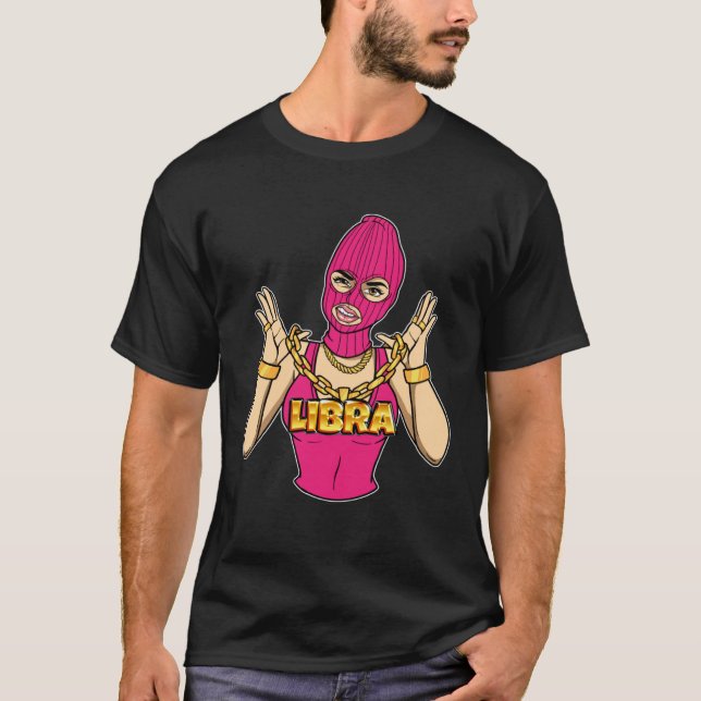 Camiseta Gangsta Girl Libra Masked Gangster Woman with Gold (Frente)