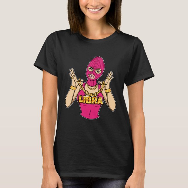 Camiseta Gangsta Girl Libra Masked Gangster Woman with Gold (Frente)