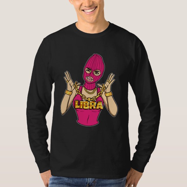Camiseta Gangsta Girl Libra Masked Gangster Woman with Gold (Frente)