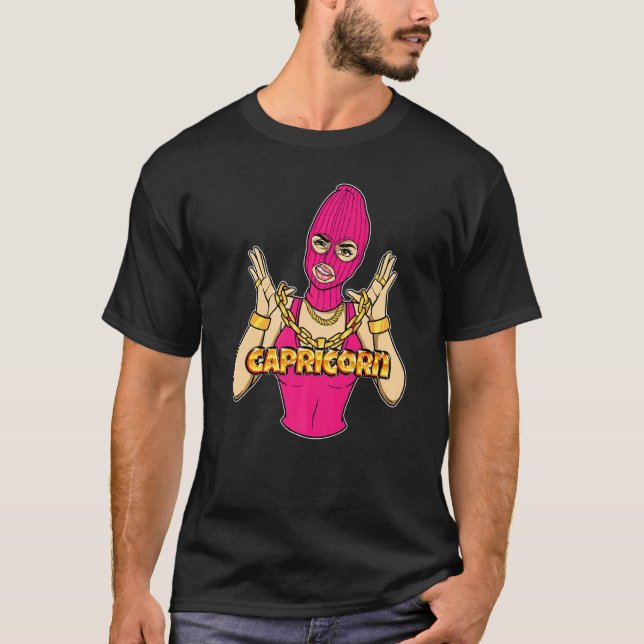 Camiseta Gangsta Rapariga Capricorn Mascarada Mulher Gangst (Frente)