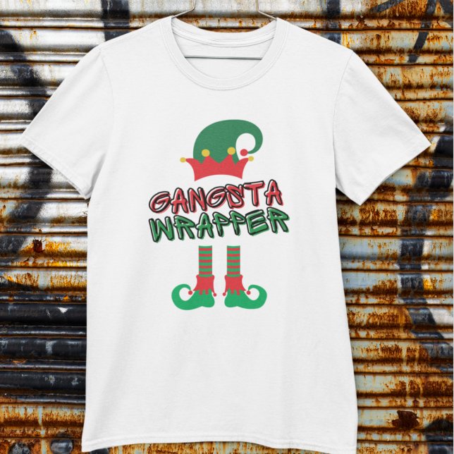 Camiseta Gangsta Wrapper Elf Legs Hat Red Green Funny Xmas (Criador carregado)