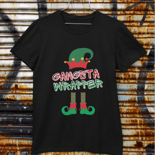 Camiseta Gangsta Wrapper Elf Pernas Vermelhas Verde Funny X