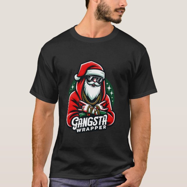 Camiseta Gangsta Wrapper Engraçado Papais noeis Natal Xmas  (Frente)