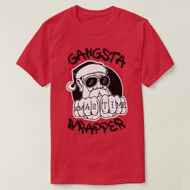 Camiseta Gangsta Wrapper Funny Santa Claus Gangster (Luz (Frente do Design)