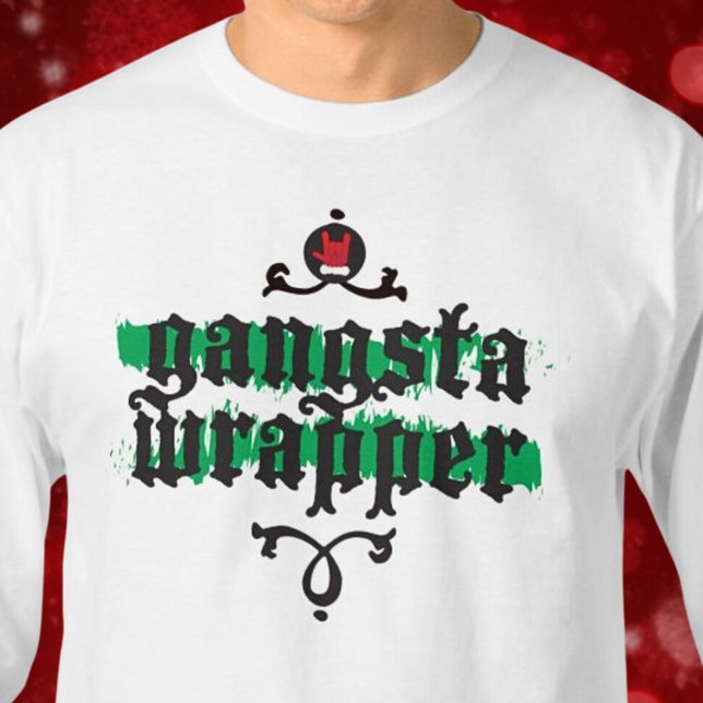 Camiseta Gangsta Wrapper Novelty Natal Gift Black Green (Gangsta Wrapper Novelty Christmas Gift Black Green T-Shirt)