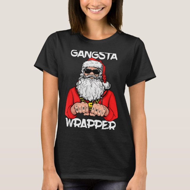 Camiseta Gangsta Wrapper Shirt Funny Santa Christmas  (Frente)