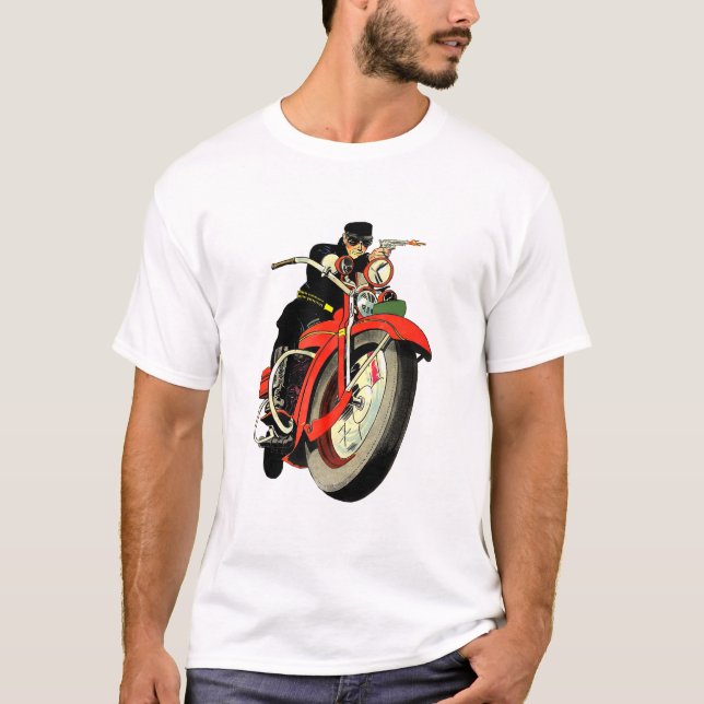 Camiseta Gangster Biker Comic Book Man Riding Motorcycle (Frente)