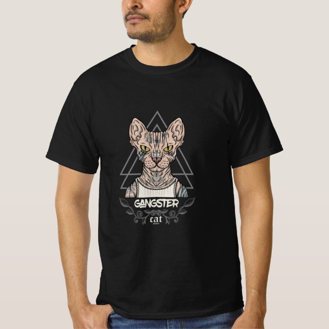 Camiseta Gângster de Tatuagem de Gato de Sphynx (Frente)