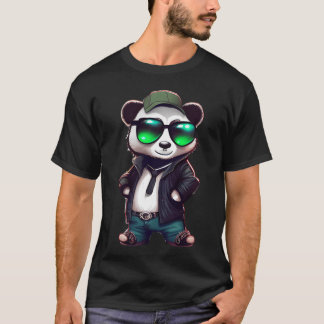 Camiseta Gangster fofo Panda cômico vestindo roupas engraça