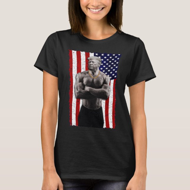 Camiseta Gangster Pro Donald Trump Tattoo Republican Americ (Frente)