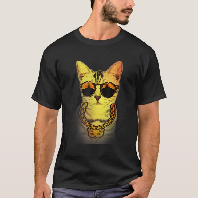 Camiseta Gangster Street Cat Goldchain Gatinho Rapper Com S (Frente)