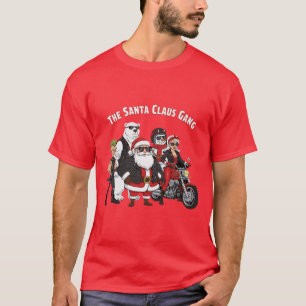 Camiseta Gangue Divertida do Papai Noel de Moto   Rock and 