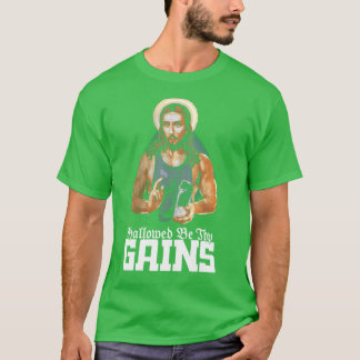 Camiseta Ganhos Benedito Engraçado Músculo Jesus Levanta Pe