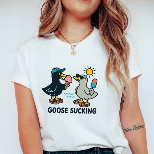 Camiseta Ganso Engraçado de Verão; Ganso com Sorvete (Criador carregado)