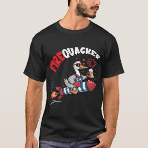 Camiseta Ganso Engraçado Fogo de Artifício do Dia 4 de Julh