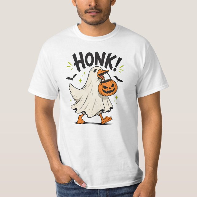 Camiseta Ganso Fantasma Divertido de Halloween (Frente)