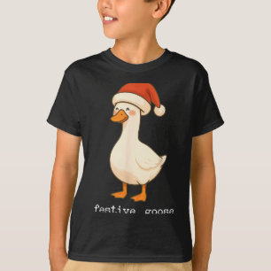 Camiseta Ganso Festivo E Alegre Chapéu Do Papai Noel Luz De