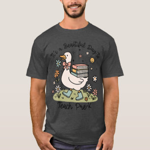 Camiseta Ganso Fofo É Um Belo Dia para Ensinar Pré Jardim d