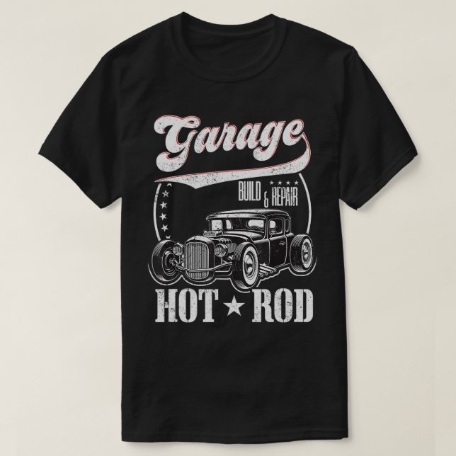 Camiseta GarageBuild & RepairGaragem de Hot RodAntiga Muscu (Frente do Design)