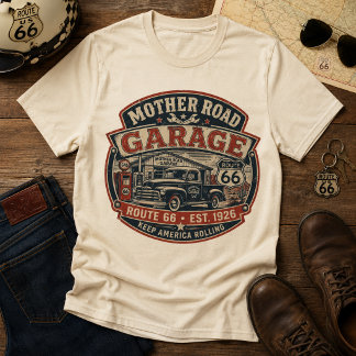 Camiseta Garagem da Mãe Estrada Rotatória 66 Vintage
