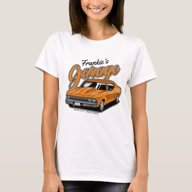 Camiseta Garagem de Carros Clássicos Musculares Personaliza (Frente)