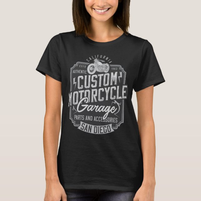Camiseta Garagem de gasolina do tipo motocicleta personaliz (Frente)