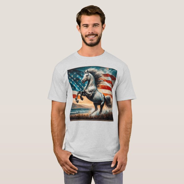 Camiseta Garanhão branco rústico, EUA  (Frente Completa)