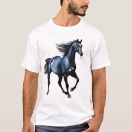 Camiseta Garanhão Preto Majestoso Galopando Gráfico Masculi