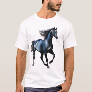 Camiseta Garanhão Preto Majestoso Galopando Gráfico Masculi