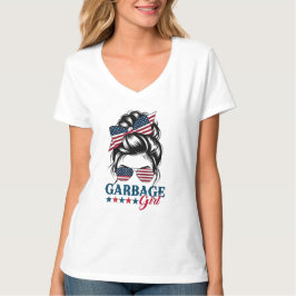 Camiseta Garbage Girl Messy Bun American Flag Trump 2024