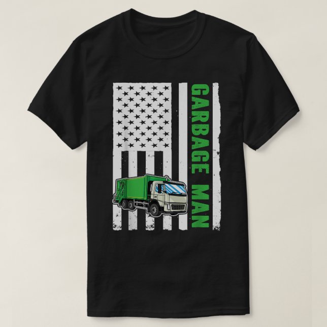 Camiseta Garbage Man US Flag Garbage Truck (Frente do Design)
