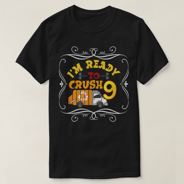 Camiseta Garbage Truck 9th Birthday Party Birthday Boy Read (Frente do Design)